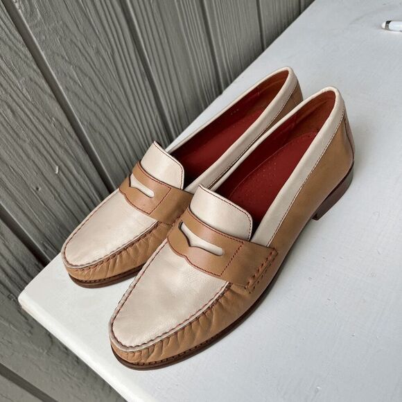 Vintage 90s Cole Haan Loafers 9 Cream Tan Penny Shoes NWOB - Picture 3 of 15